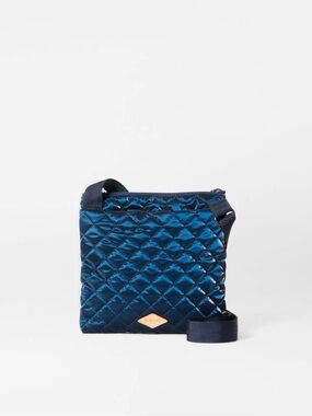 MZ Wallace Metro Flat Navy Crossbody Bag with Leather Accents